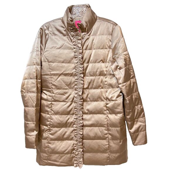 Lilly Pulitzer Jacket Doria Down Puffer Gold Metallic Size 2 - Picture 6 of 14
